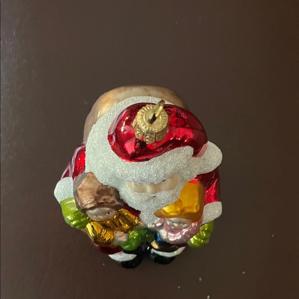 Hand Blown Santa Claus Glass Ornament with Children - Multicolor